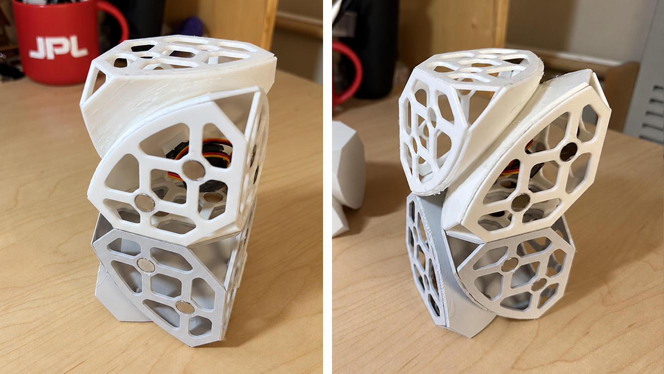 Two printed modules stacked and rotated against each other
